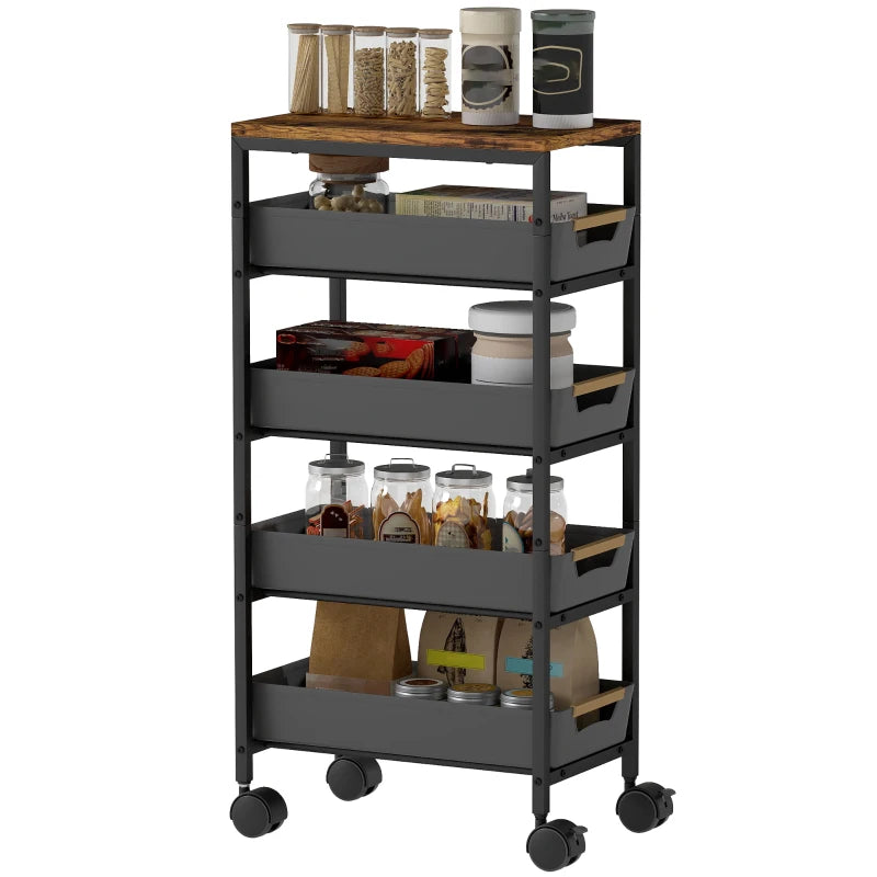 5-Tier Storage Cart on Wheels – Black Rolling Organizer Trolley