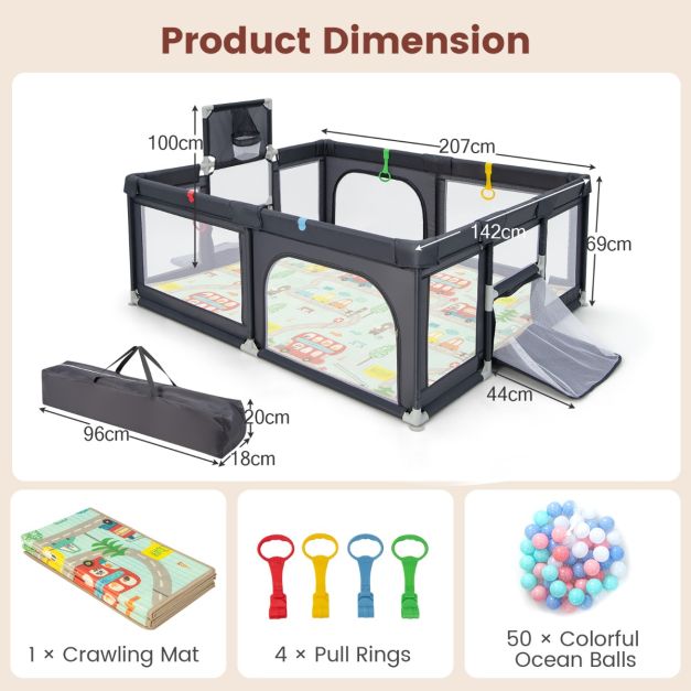 Large Baby Playpen with Mat, Basketball Hoop, and Soccer Nets for Active Play