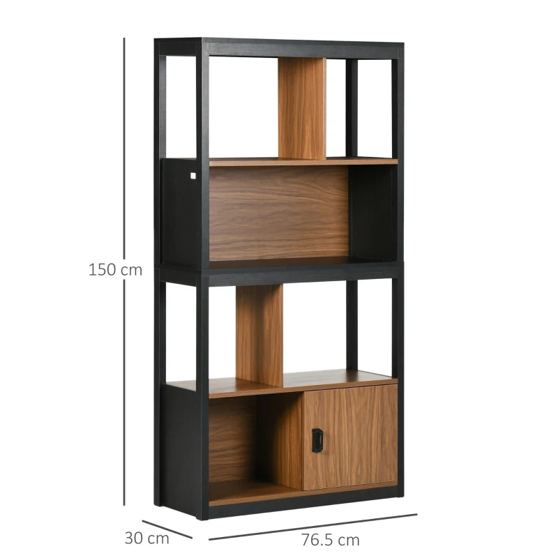 4-Tier Freestanding Bookshelf with Closed Cabinet, Walnut Brown