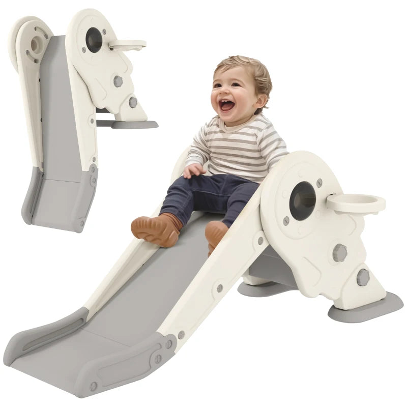 Toddlers 3-in-1 Slide with Basketball Hoop, Climber, and Anti-Slip Steps, Cream White
