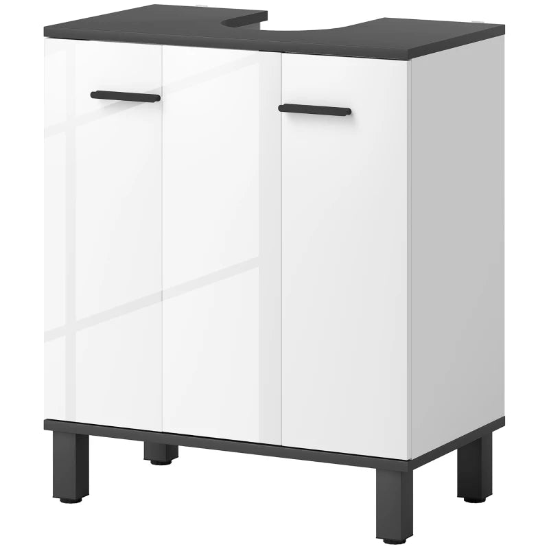 Modern Gloss White Bathroom Cabinet, Under-Sink Storage Unit