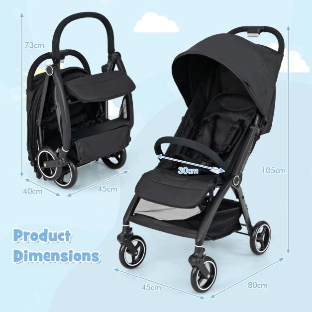 Lightweight Foldable Baby Stroller with Adjustable Backrest & Canopy