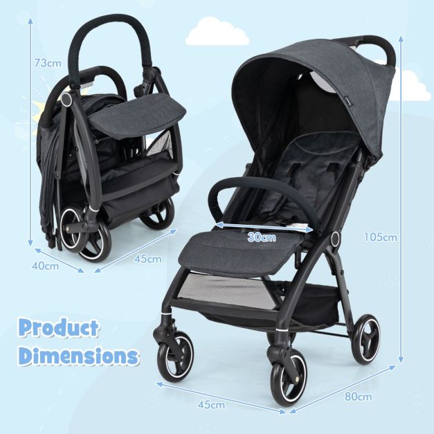 Lightweight Foldable Baby Stroller with Adjustable Backrest & Canopy