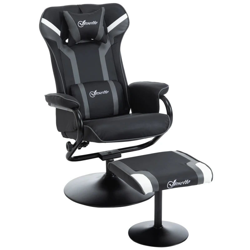 Grey Reclining Chair & Stool Set with Lumbar Support