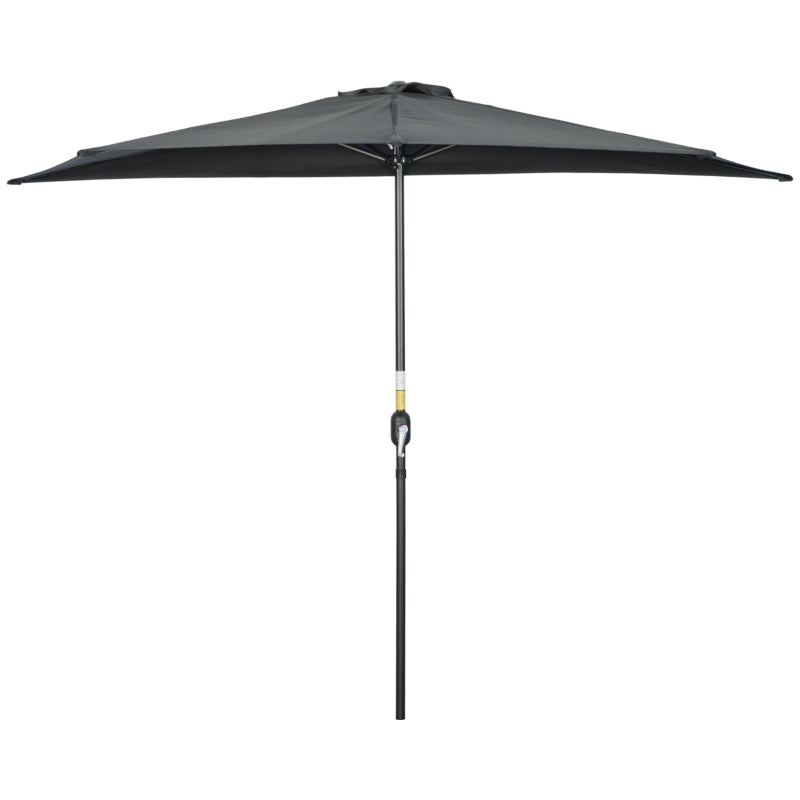 Balcony & Garden 3m Half Parasol with Crank Handle, Metal Frame, Semi-Round, Black