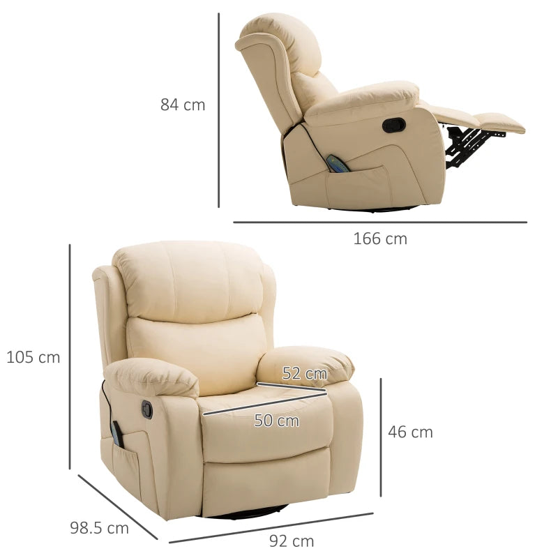 Swivel Recliner with Massage, Heat & Remote – PU Leather, Beige