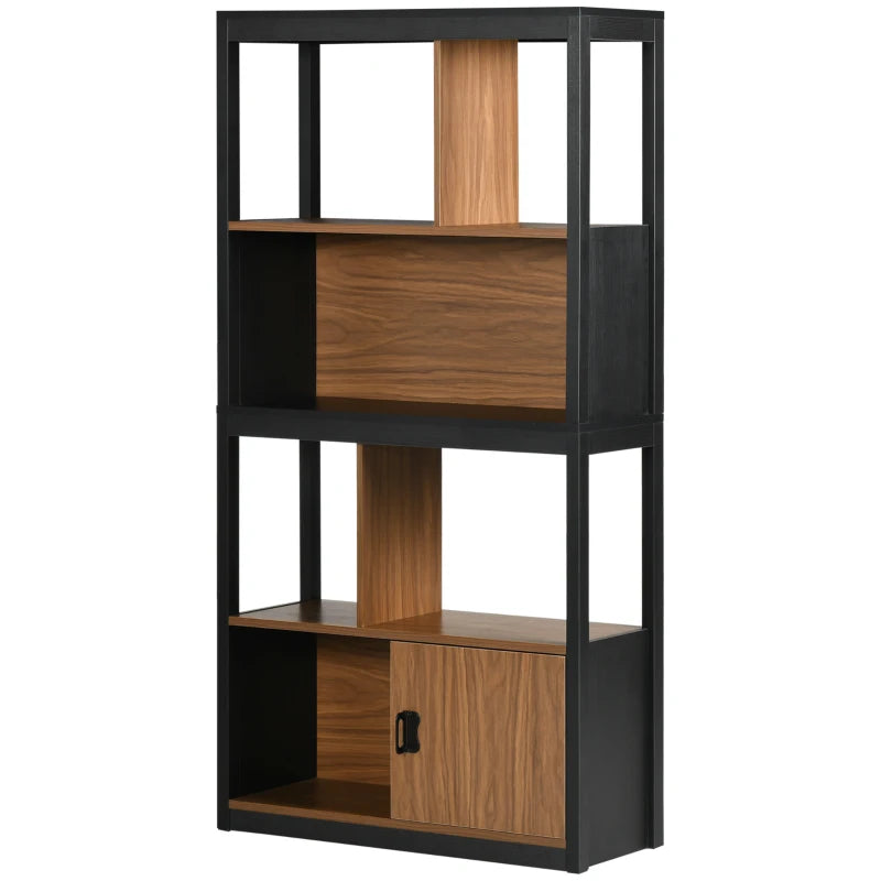 4-Tier Freestanding Bookshelf with Closed Cabinet, Walnut Brown