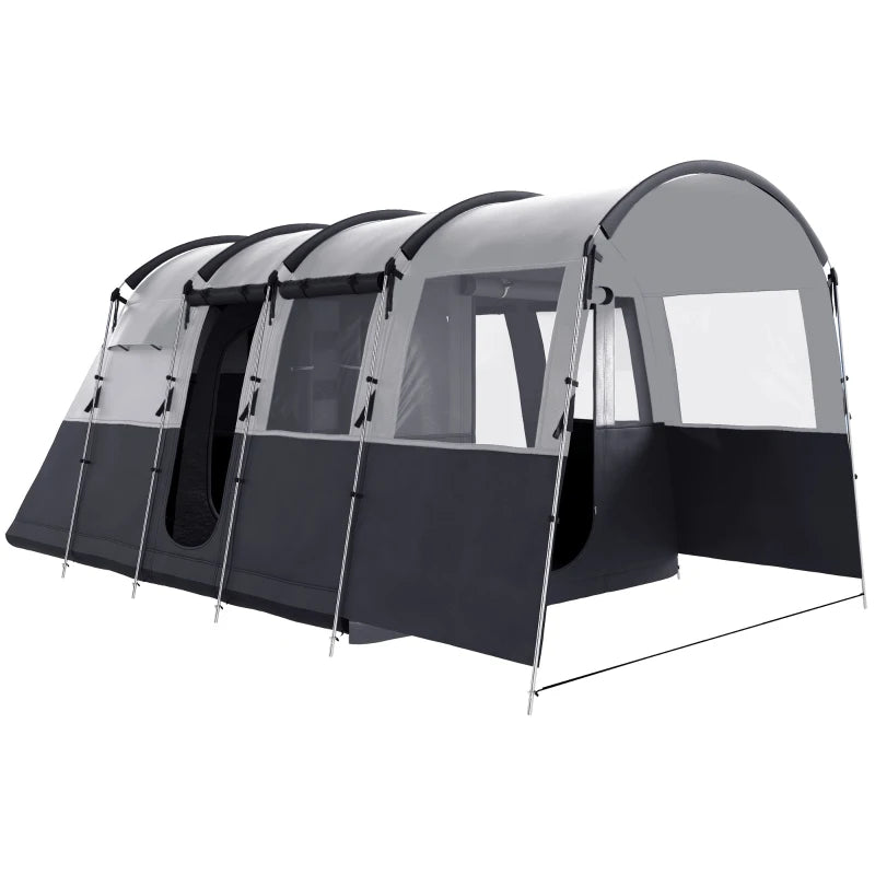 Grey 4-Person Camping Tent – Large Windows & Waterproof