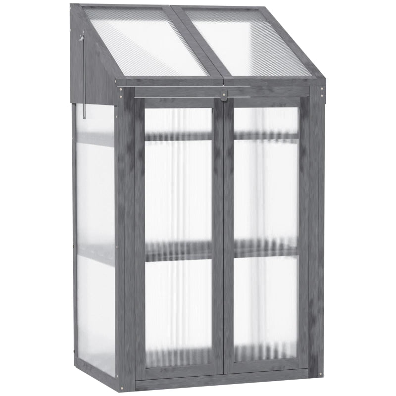 Wooden Cold Frame Greenhouse with Polycarbonate Cover, Double Doors & Ventilated Top, 70x50x120cm