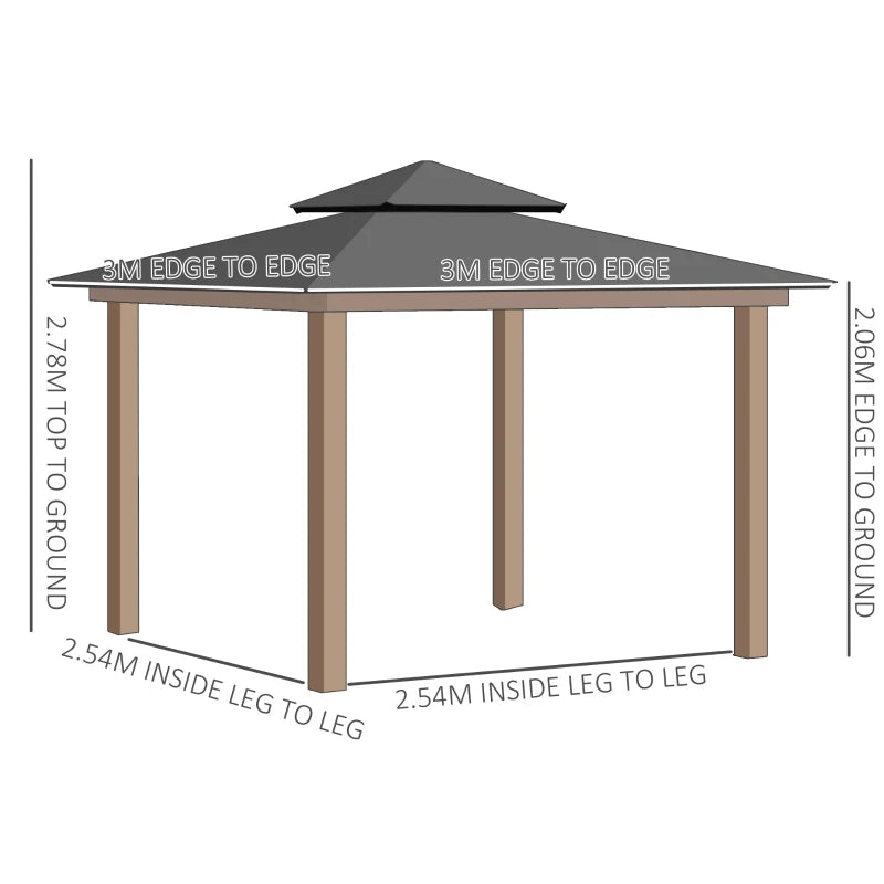 Double Roof Hard Top Gazebo with Galvanised Steel Frame, Nettings & Curtains – 3x3m