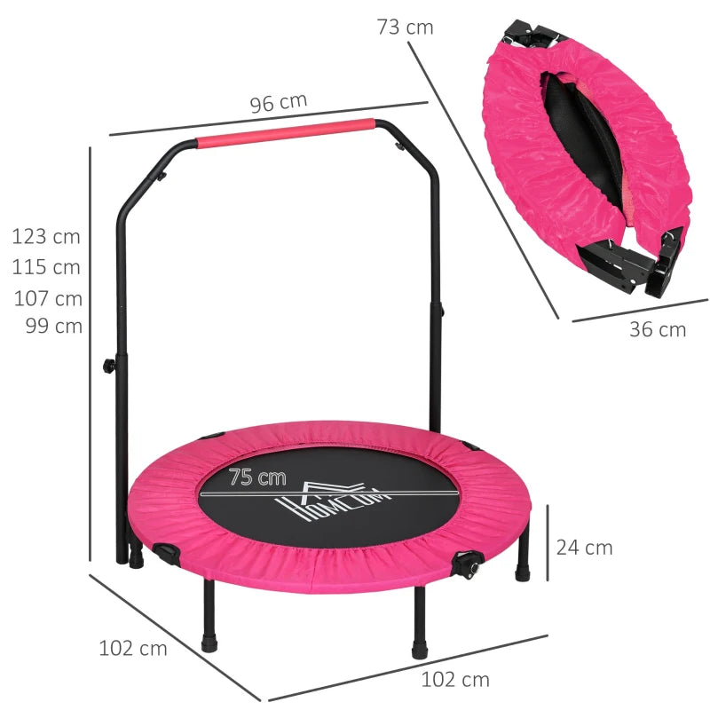Foldable Fitness Trampoline – Adjustable Handle, 40", Pink