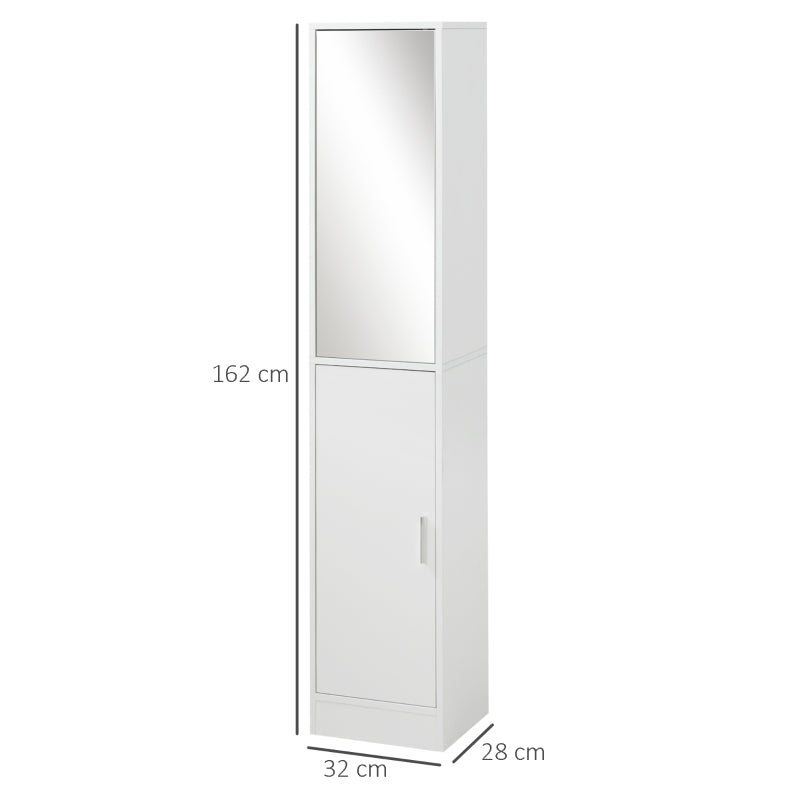 Tall White Bathroom Cabinet with Mirror and Adjustable Shelves