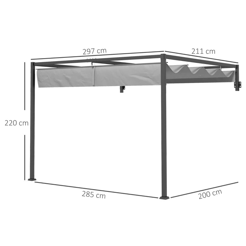 Dark Grey Steel Lean To Pergola with Moving Fabric Canopy – Elegant Outdoor Cover, 2 x 3m