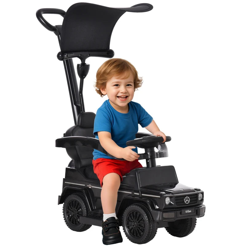 Toddler Foot-to-Floor Push Car and Walker with Horn and Steering Wheel – Manual, Black