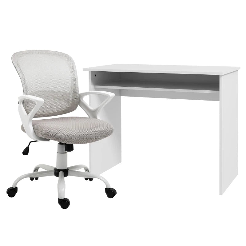 Home Office Desk Set with Mesh Chair – White/Grey