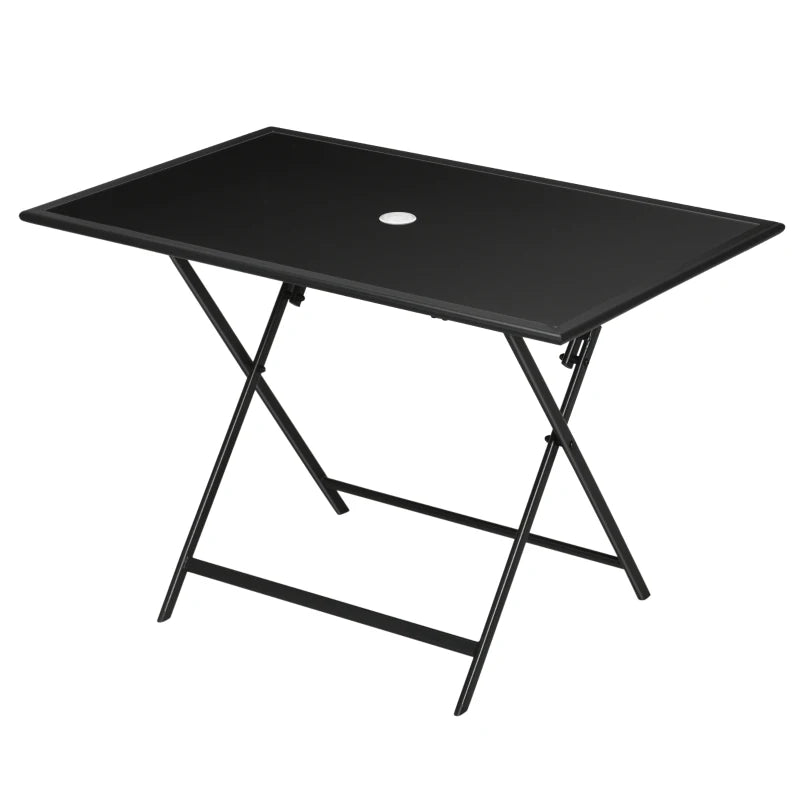 Durable Folding Outdoor Table for 6, Tempered Glass Surface & Parasol Hole Included