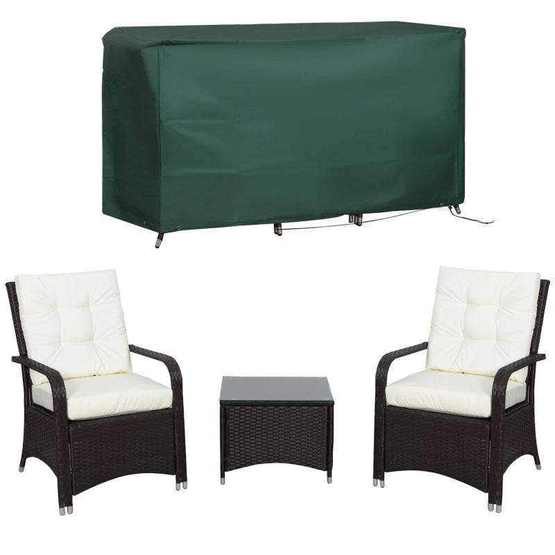 Cream White Wicker Bistro Set with Glass Coffee Table, Cushions & Cover 3-Piece Outdoor Furniture