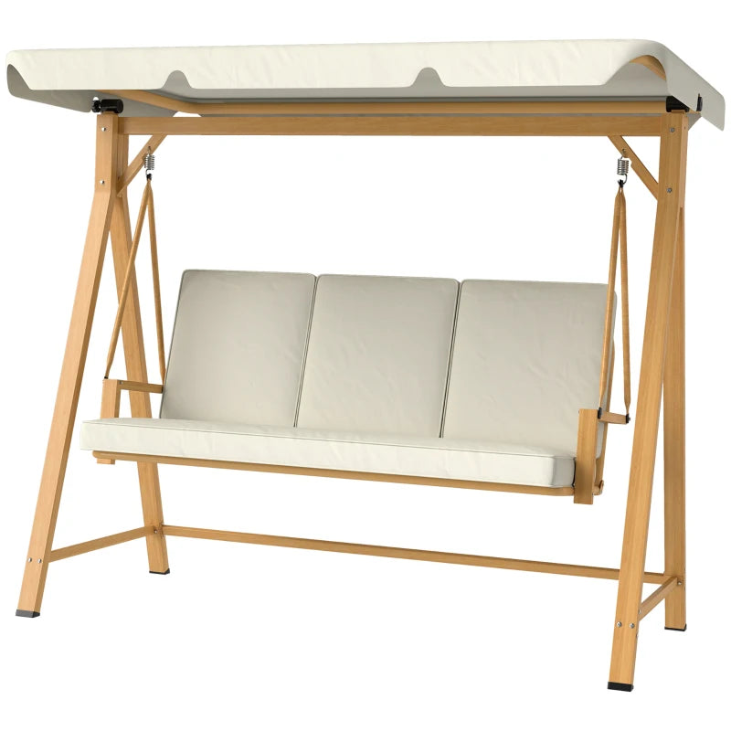 3-Seater Garden Swing Bench with Adjustable Canopy Beige Outdoor Patio Furniture