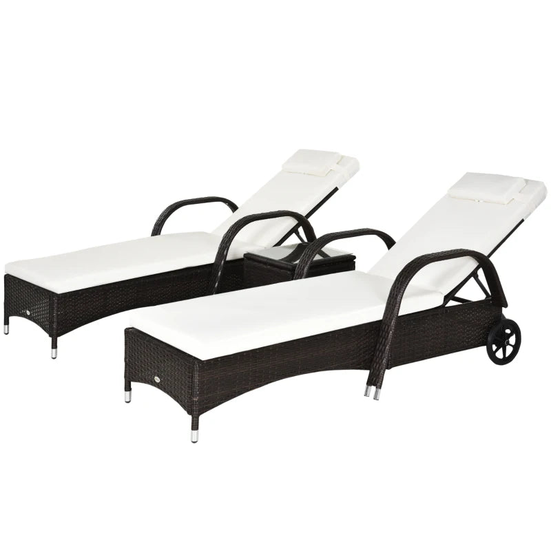3-Piece PE Rattan Patio Lounge Set with Cushions, Recliners & Coffee Table Outdoor