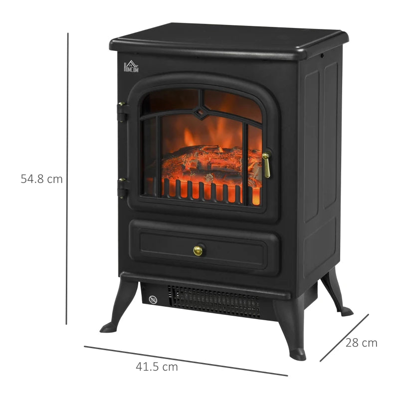 Indoor Heater Fireplace – Black Electric Stove with Log Burning Flame Effect