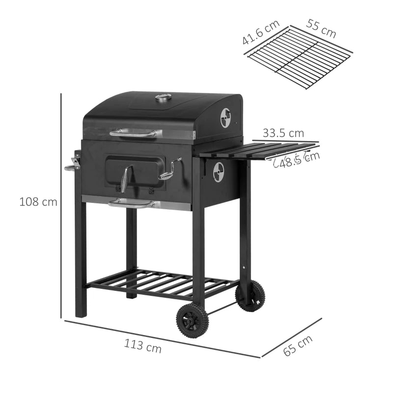 Durable Black Charcoal Grill with Adjustable Coal Pan for Customizable Cooking Heat