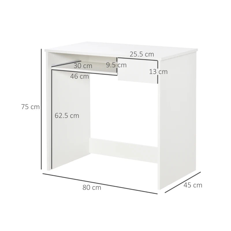 White Compact Office Desk – 80cm with Keyboard Tray & Storage Drawer