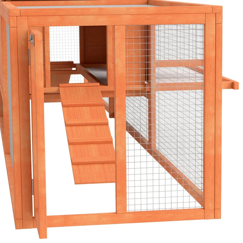 Wooden Outdoor Rabbit Hutch with Tray & Roof – 309cm, Orange