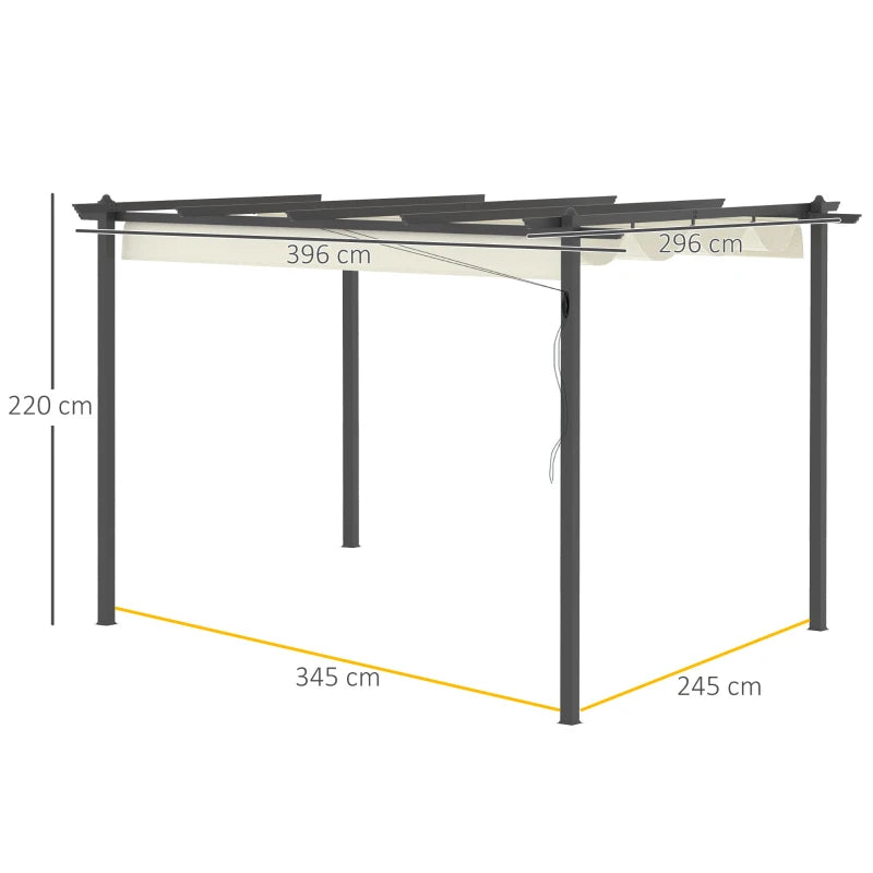 Outdoor aluminium pergola with retractable roof, cream white patio gazebo, 4x3m