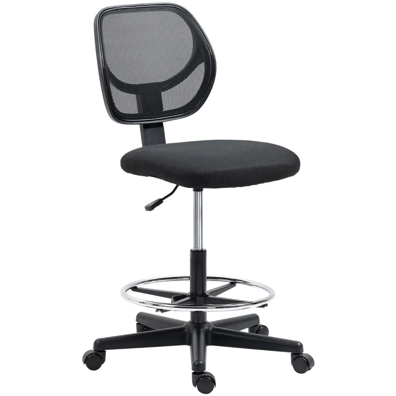 Black Standing Desk Chair with Mesh Back & Footrest Ring