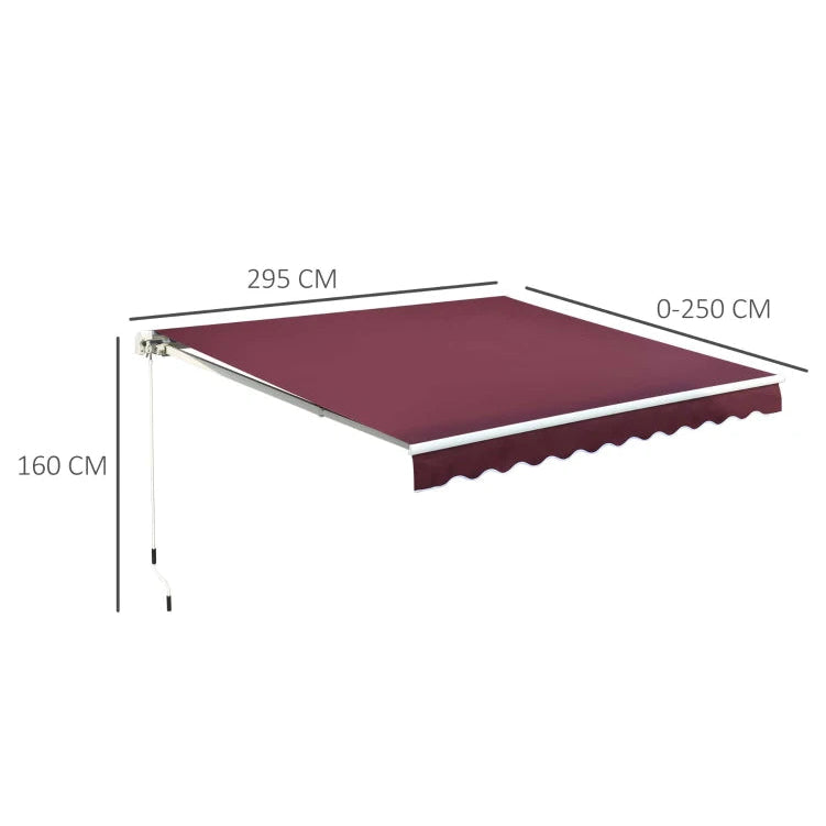 Durable Red Outdoor Manual Retractable Awning for Patio or Window 3x2.5m