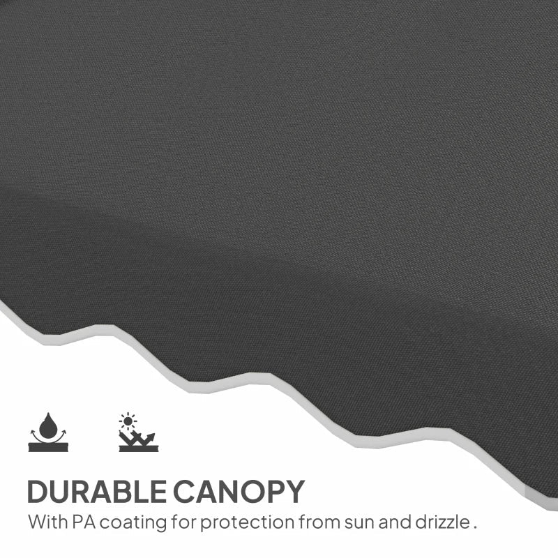Overhanging black cantilever parasol with double top, ruffles, and easy lever – 2.5m