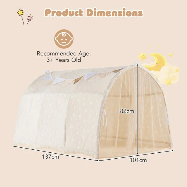 Twin Bunk Bed with Privacy Curtains and Glow in the Dark Star Canopy XL