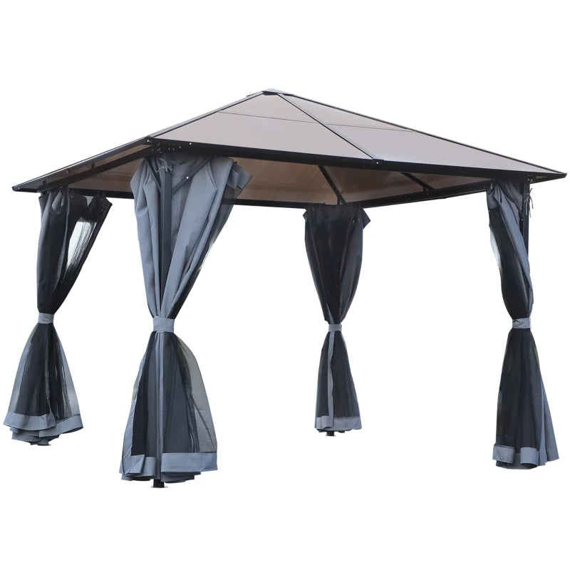 Black Gazebo with Mesh Sides, Hardtop Canopy and Sturdy Metal Frame – 3x3m