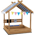 Outdoor Wooden Sandbox with Blackboard, Toys, Sink, Seats & Flags for Kids 3-7