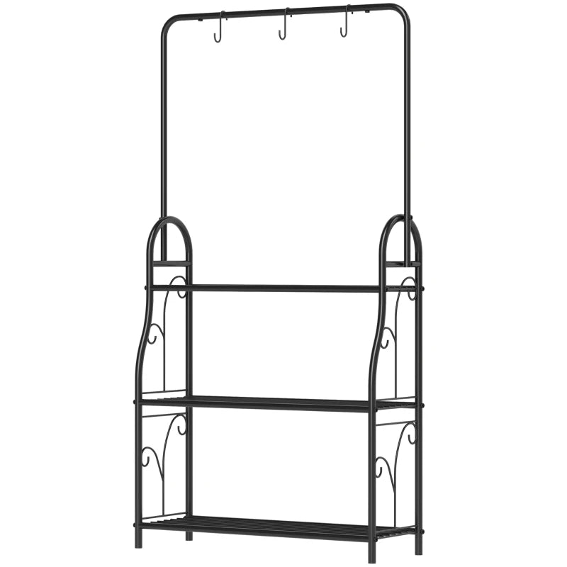 Ladder Style 3-Tier Metal Plant Stand with Hooks – Ideal for Porch and Balcony