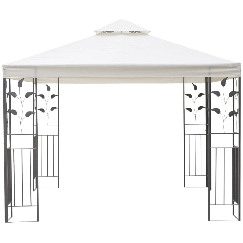 Decorative Cream Gazebo with 2-Tier Roof and Metal Frame for Patio or Garden, 3 x 3m