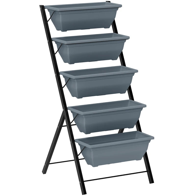 Grey 5-Tier Vertical Garden Bed with Drainage & Removable Boxes, Ideal for Indoor Outdoor Use