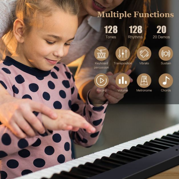 88-Key Foldable Full-Size Semi-Weighted Digital Piano Keyboard with MIDI Support