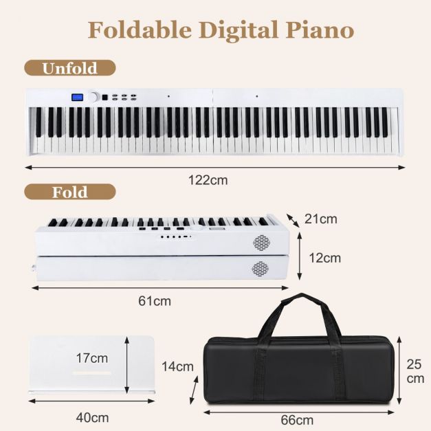 88-Key Foldable Full-Size Semi-Weighted Digital Piano Keyboard with MIDI Support