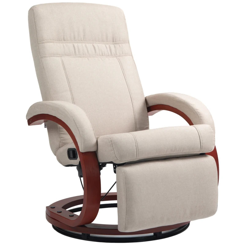 Manual Reclining Swivel Chair 135° with Footrest – Beige Upholstery