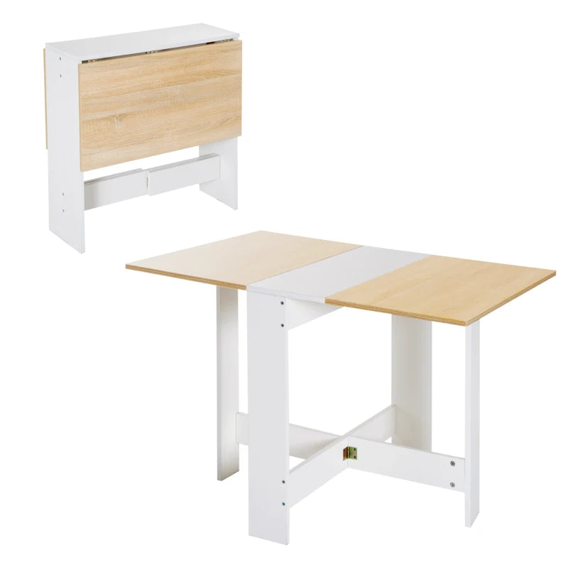 Convertible Desk/Table, Oak & White, Folding Home Office Solution