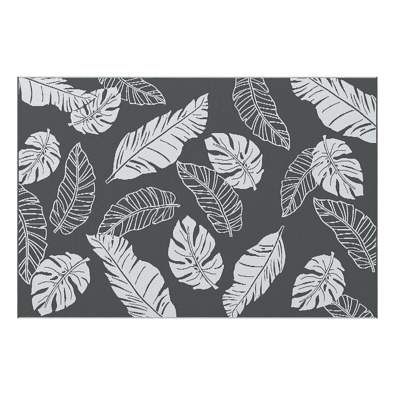 Portable Grey & White Outdoor Rug – Reversible Plastic Mat 182x274cm with Bag