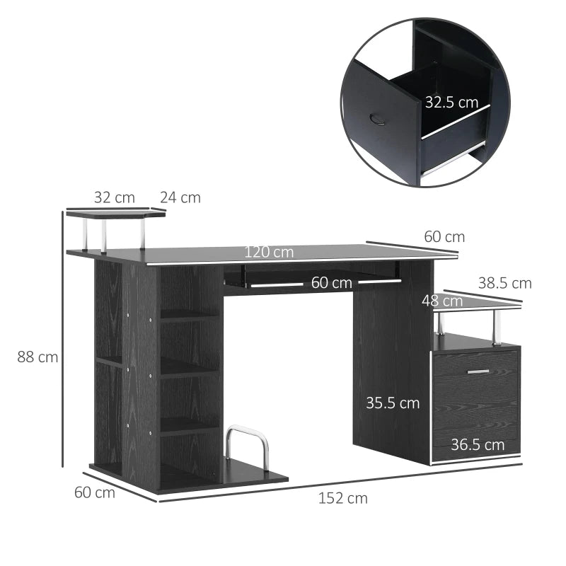 Home Office Desk with CPU Rack & Storage – Black