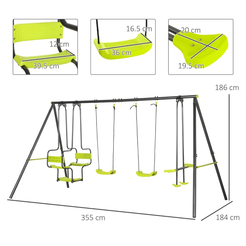 Metal Garden Swing Set with 2 Swings and Glider – Green Outdoor Playset for Kids