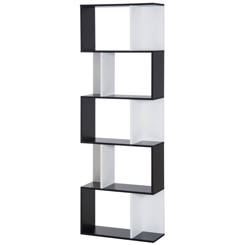 S-Shaped Bookshelf, 5/6 Tiers – Display & Storage Rack, Black/White