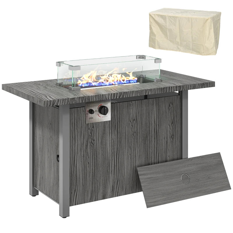 Patio Gas Fire Pit Table with 50,000 BTU, Glass Screen & Protective Cover, Dark Grey