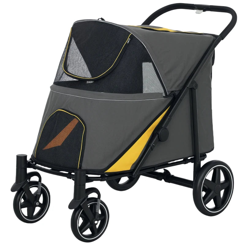 Pet Stroller Foldable with Shock Absorber – Grey, Large Dogs
