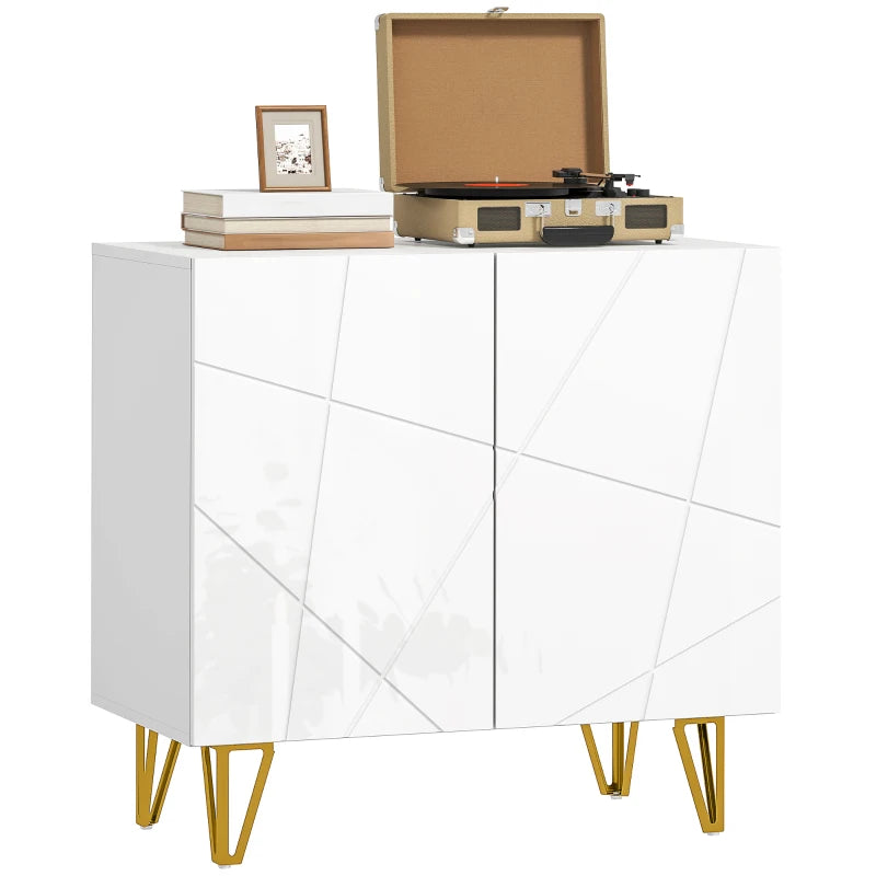 Luxe Modern Sideboard, White High Gloss Finish & Hairpin Legs