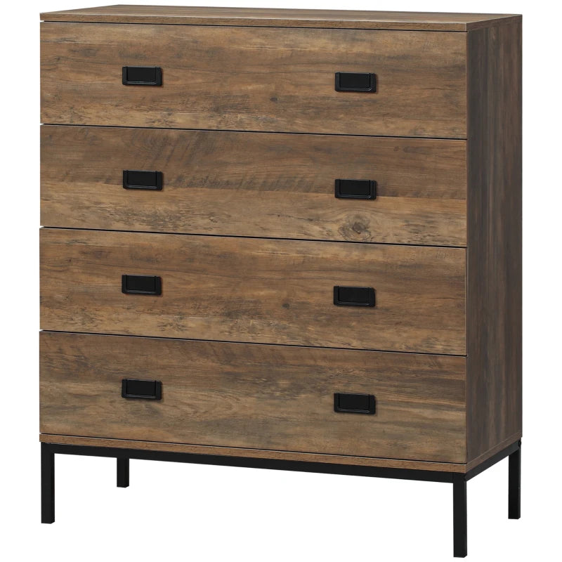 4-Drawer Chest – Brown Storage Organiser with Metal Frame for Any Room