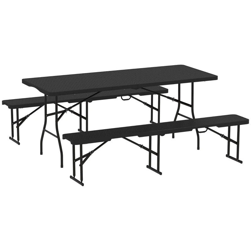 Rattan Effect Folding Picnic Table Set – Portable with Carry Handles, Black